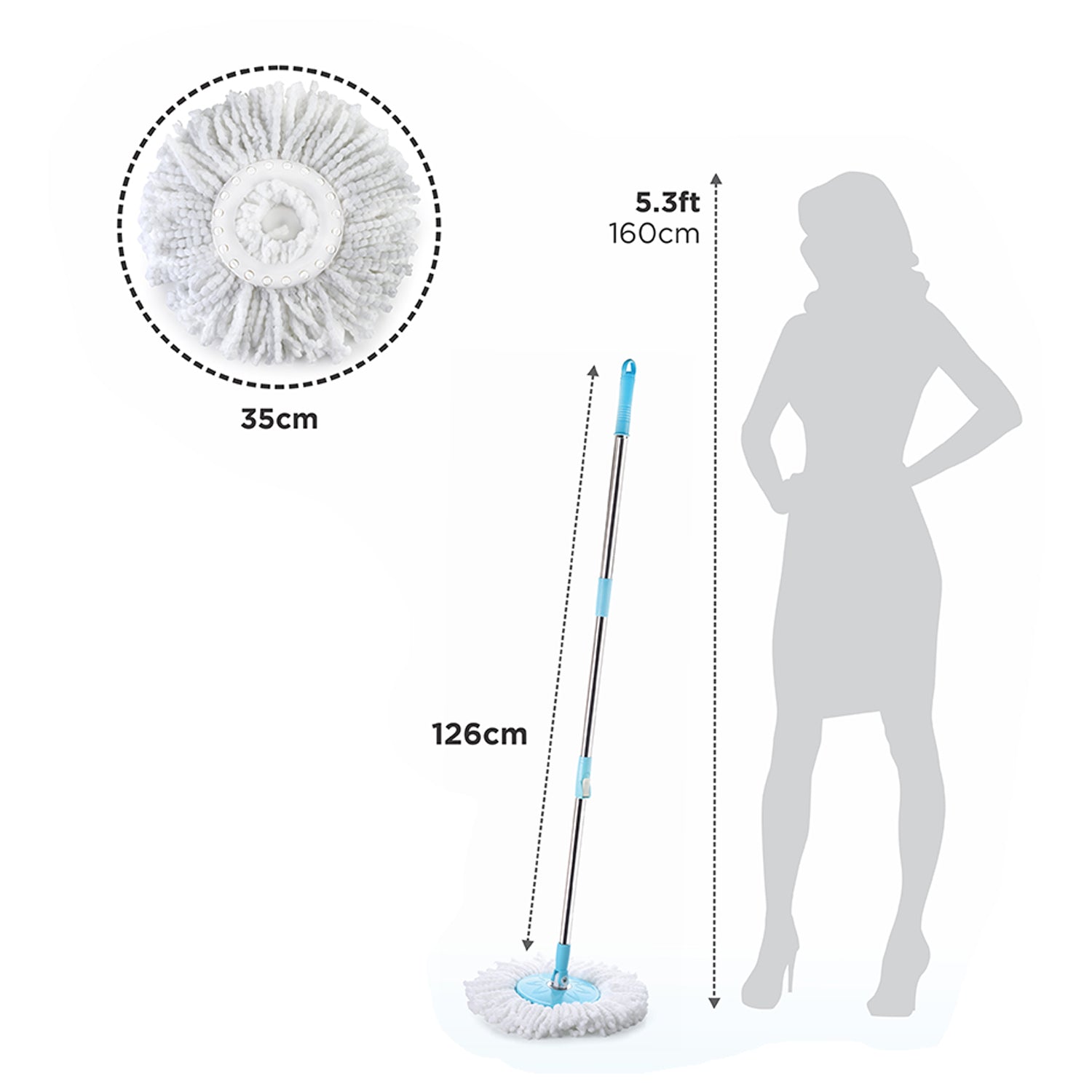 8703 Spin Mop with Bigger Wheels and Plastic Auto Fold Handle for 360 Degree Cleaning DeoDap 8703 Spin Mop with Bigger Wheels and Plastic Auto Fold Handle for 360 Degree Cleaning DeoDap
